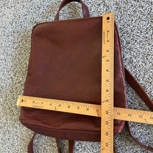 Wild West Los Angeles Leather Backpack Adjustable Straps & Plaid Interior Brown - Picture 9 of 13